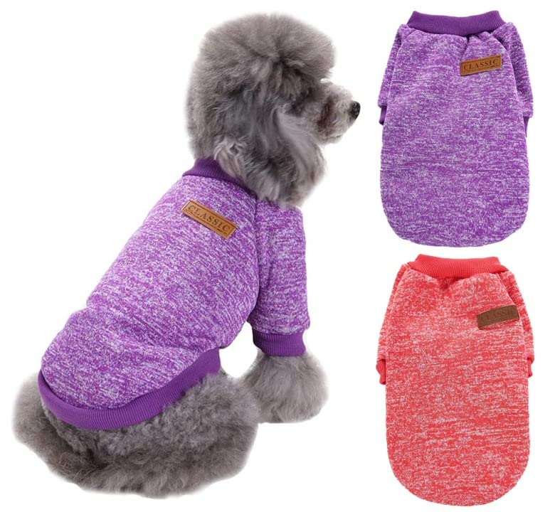 kutkutstyle T-Shirt KUTKUT 2 Pcs Small Dog Warm Tshirt - Pet Dog Classic Knitwear Sweater Soft Thickening Warm Pup Dogs Shirt Winter Puppy Kitten Sweater for Maltese, Shihtzu, Papillon etc